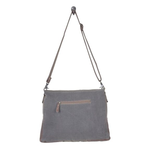 Myra Bag Handmade Wildest  Messenger Bag Upcycled Canvas & Cowhide Leather - Picture 6 of 9
